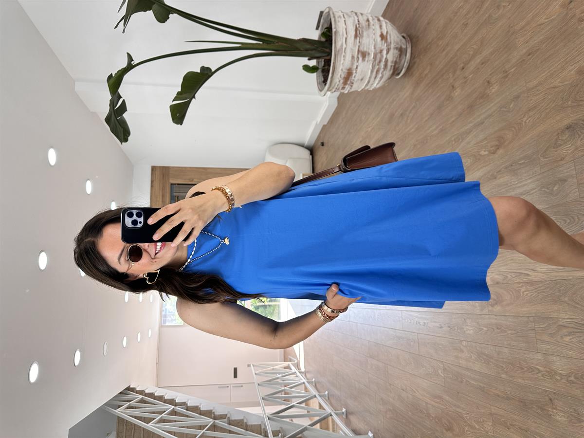 Cepli Poplin Elbise-Mavi