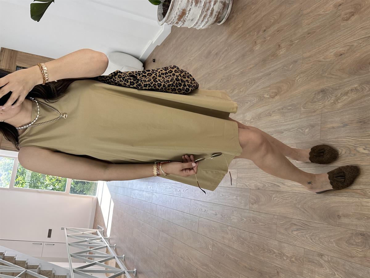 Cepli Poplin Elbise-Bej