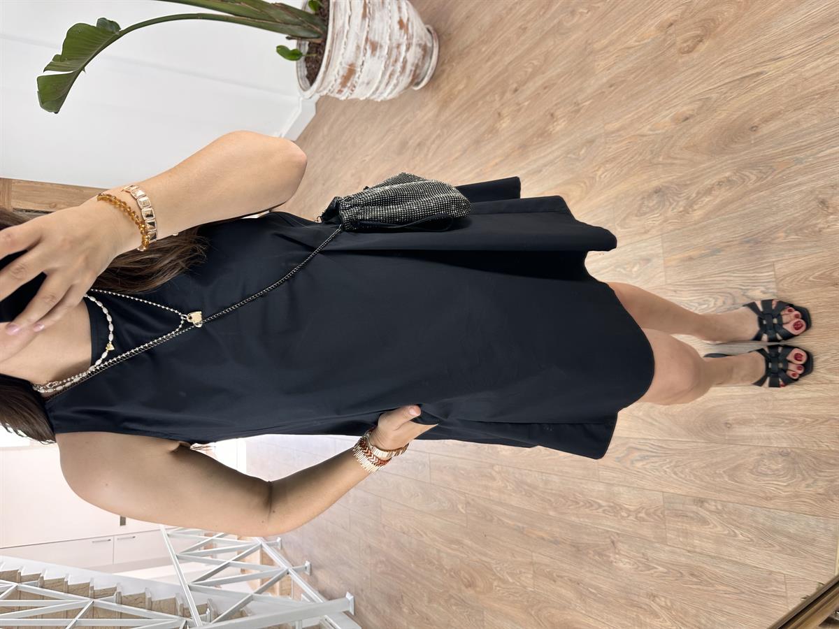 Cepli Poplin Elbise-Siyah