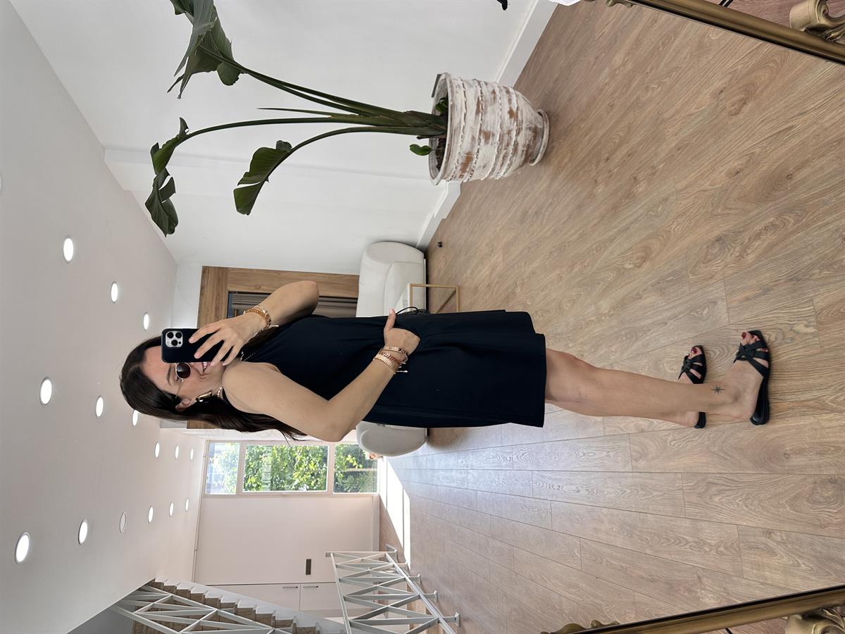 Cepli Poplin Elbise-Siyah