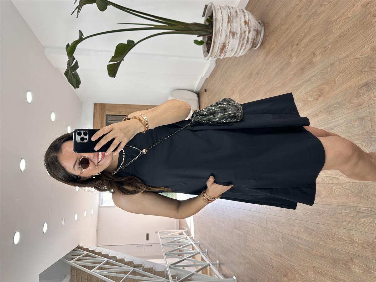 Cepli Poplin Elbise-Siyah