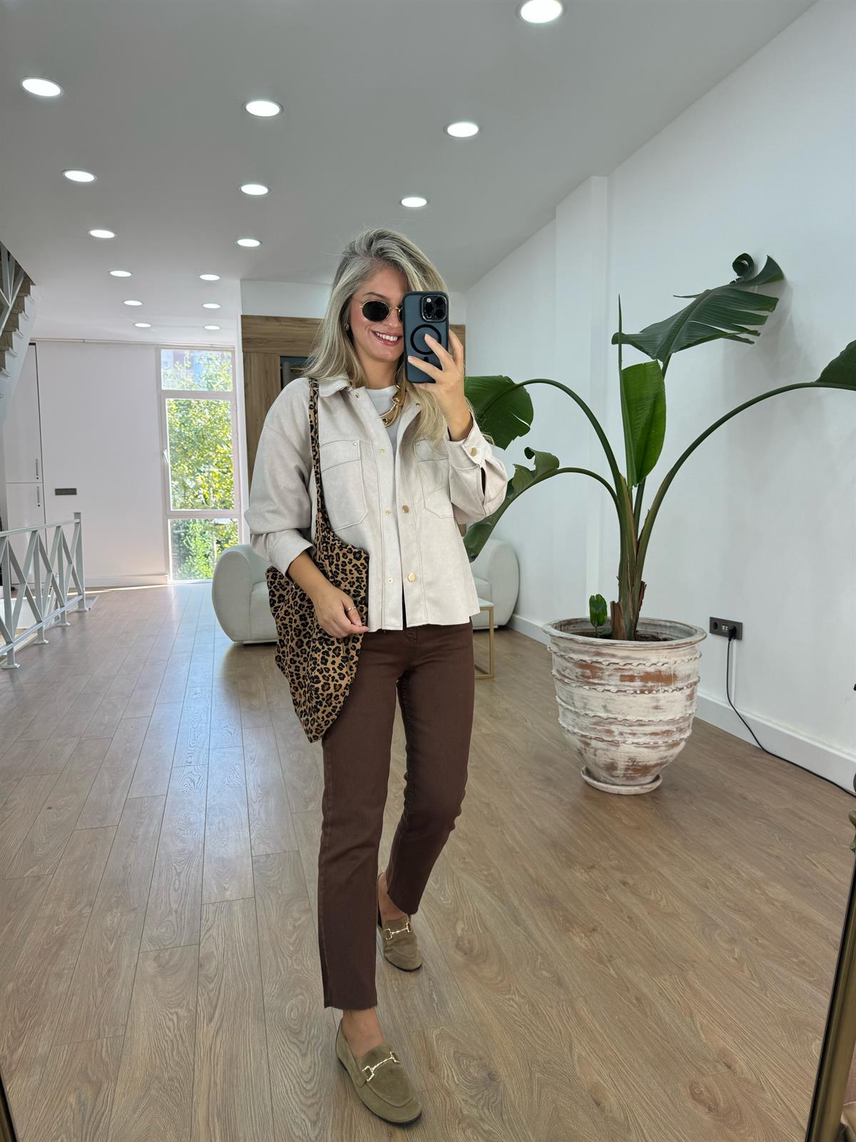 Cepli Süet Gömlek - Taş