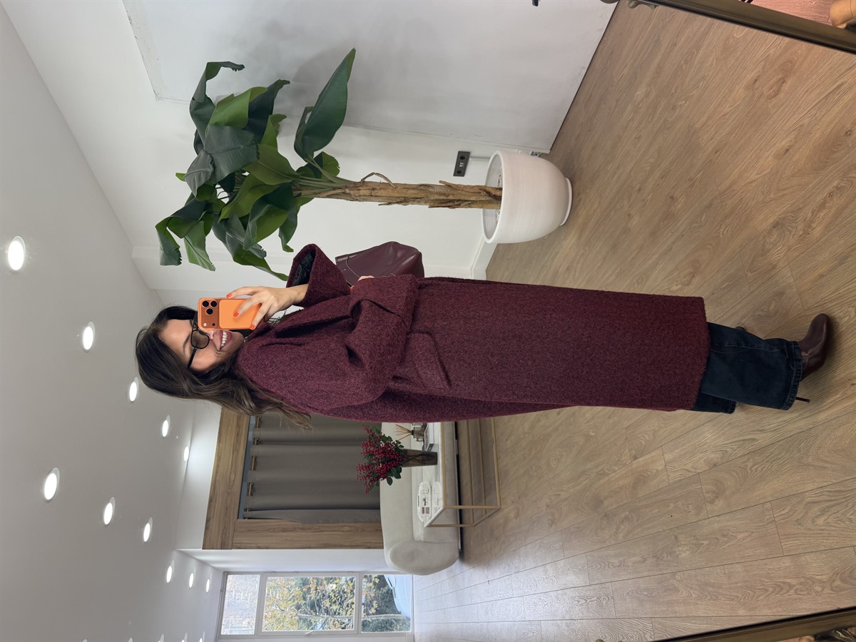 Cepli Uzun Buklet Kaban - Bordo