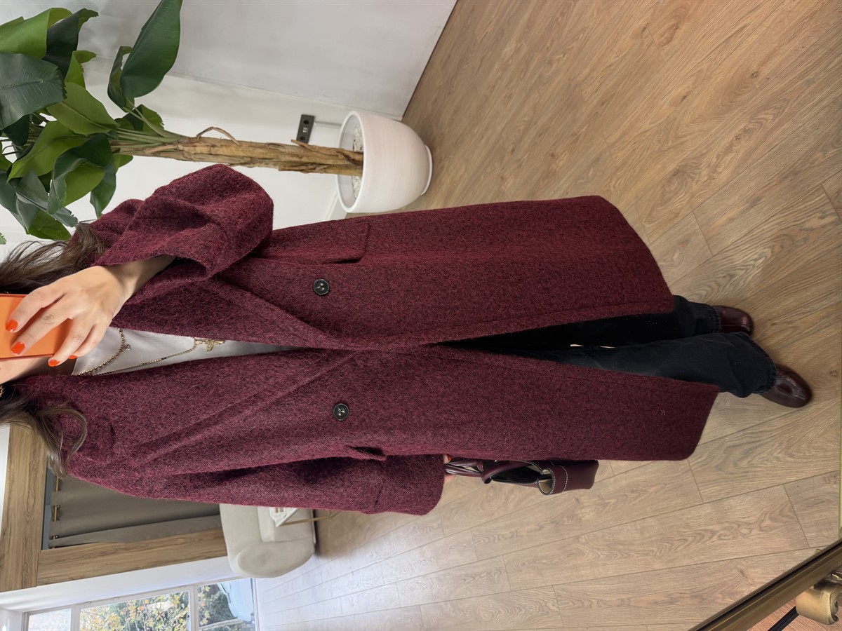 Cepli Uzun Buklet Kaban - Bordo