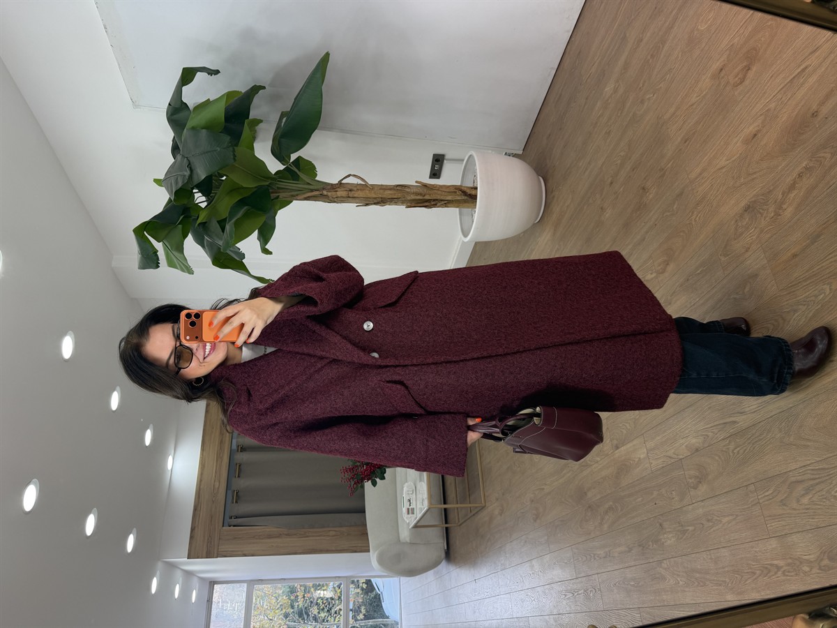 Cepli Uzun Buklet Kaban - Bordo