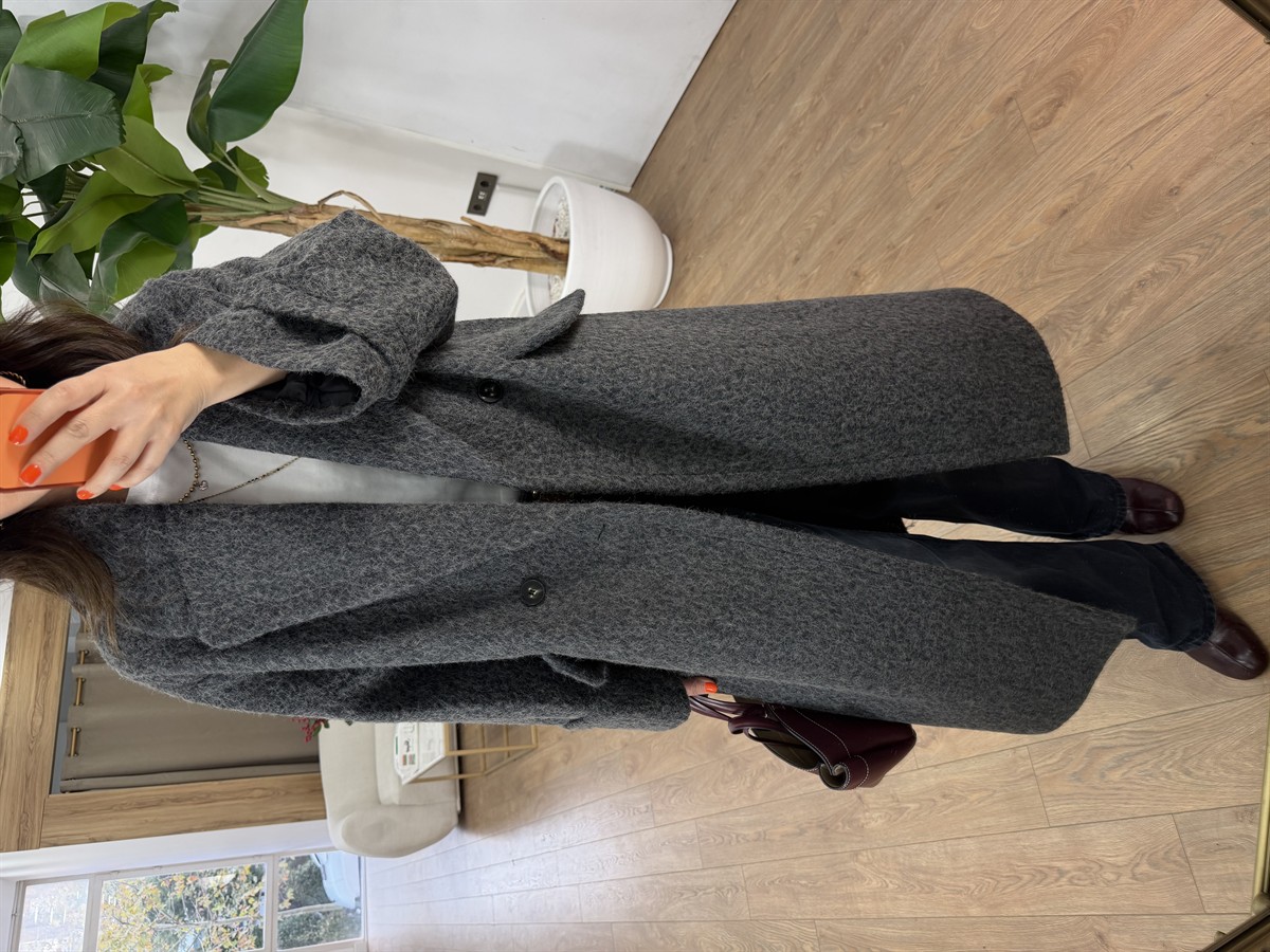 Cepli Uzun Buklet Kaban - Gri