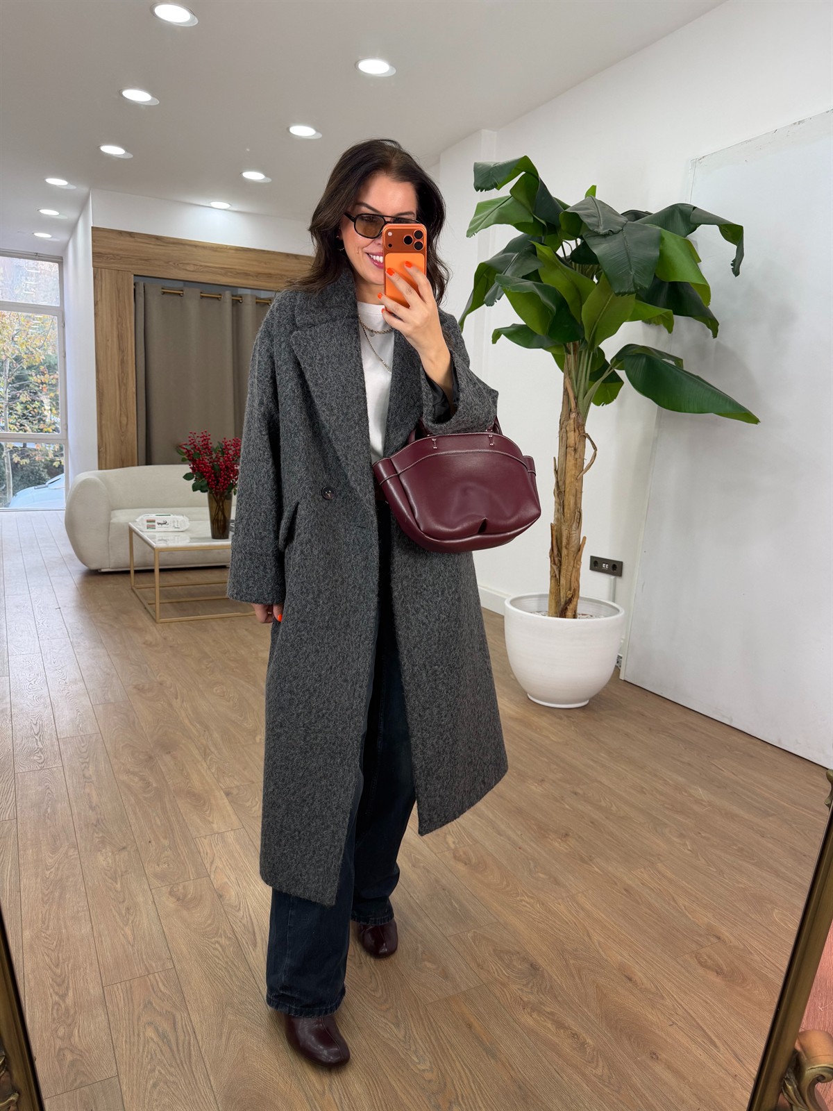 Cepli Uzun Buklet Kaban - Gri