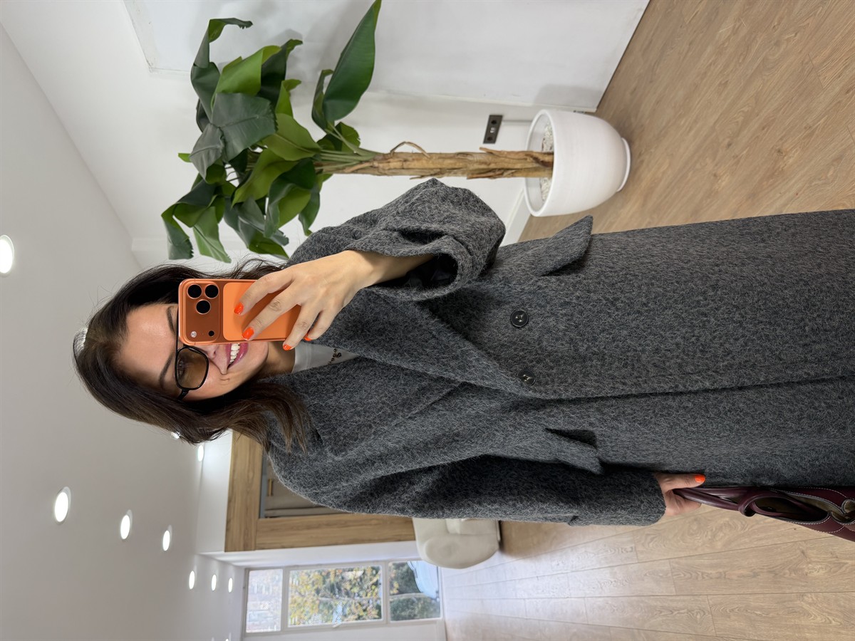 Cepli Uzun Buklet Kaban - Gri