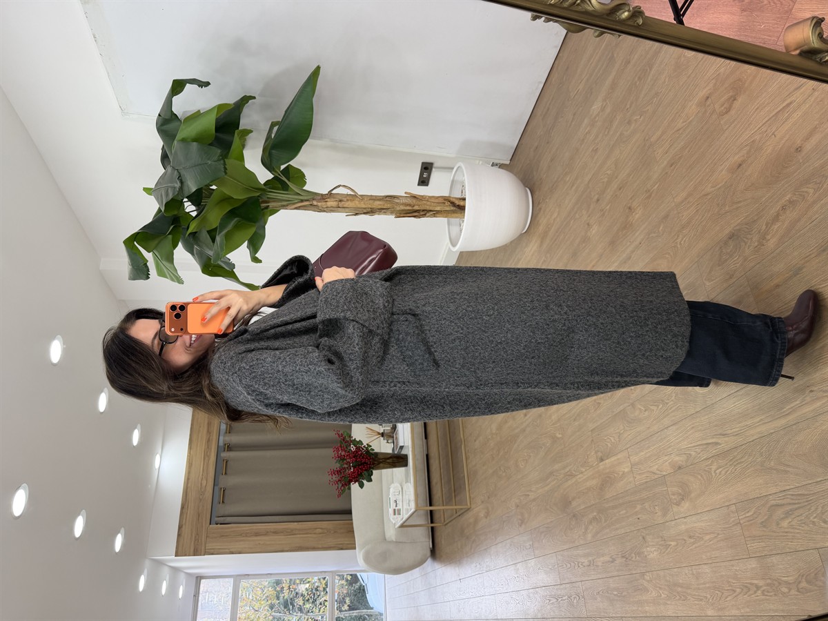 Cepli Uzun Buklet Kaban - Gri