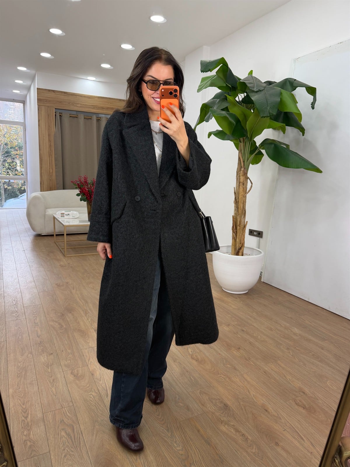 Cepli Uzun Buklet Kaban - Siyah