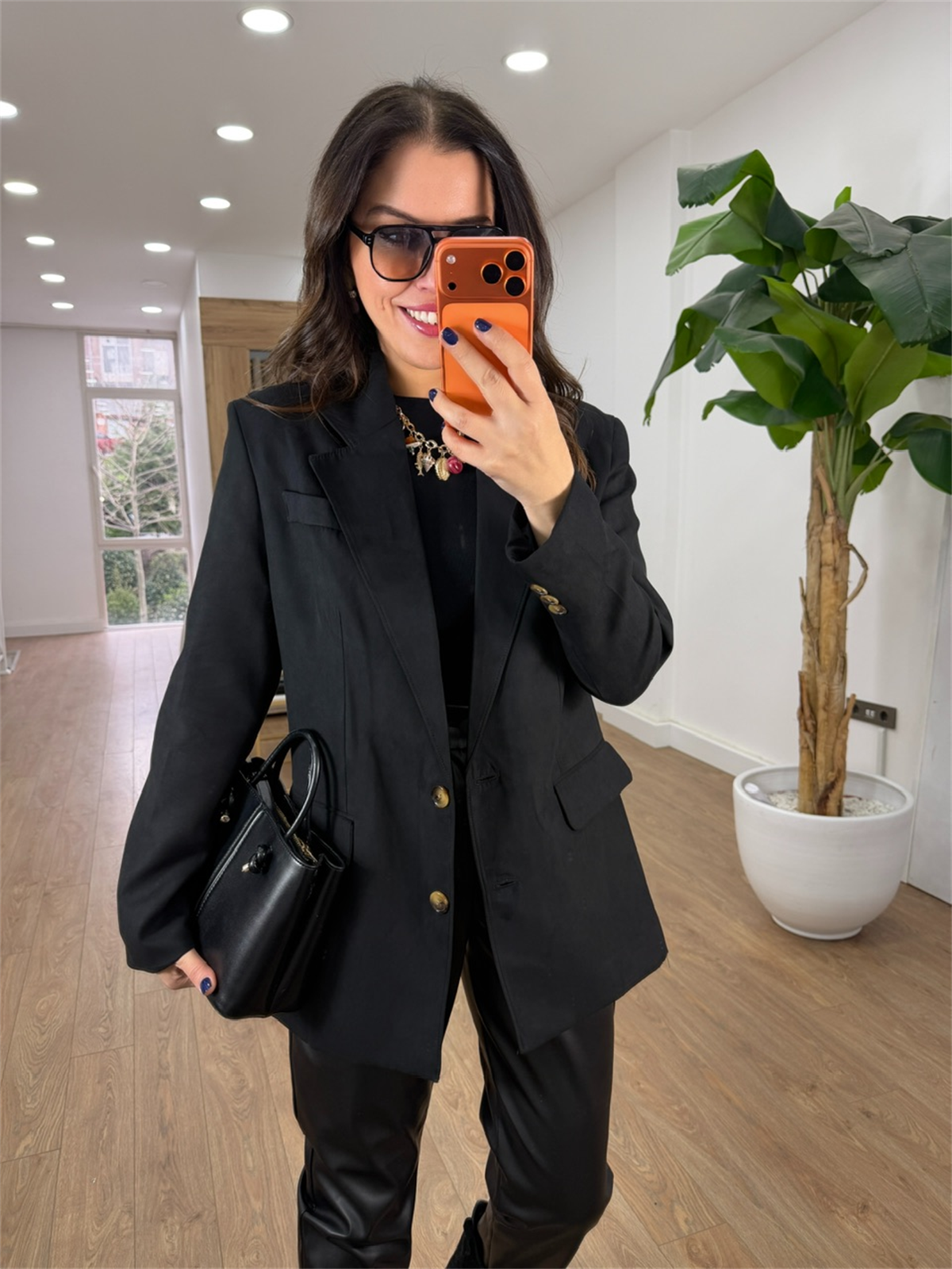 İki Düğmeli Süet Ceket - Siyah