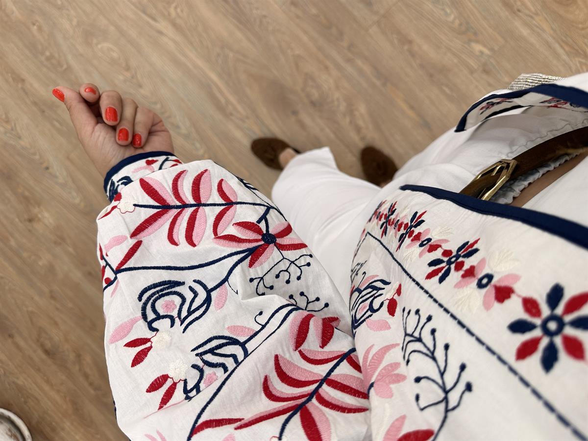 Çiçek Nakışlı Balon Kol Ceket