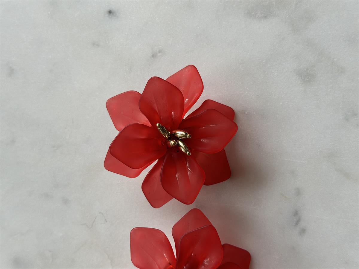 Çiçek Tasarım Kırmızı Küpe 6cm