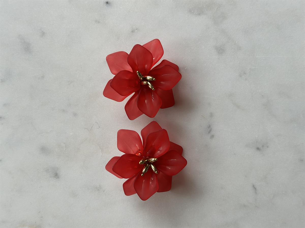 Çiçek Tasarım Kırmızı Küpe 6cm