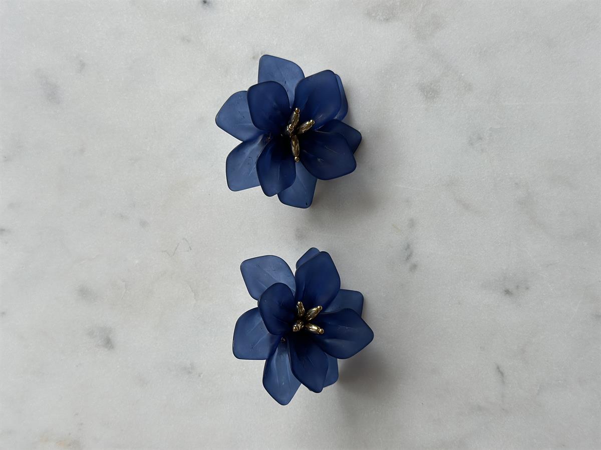 Çiçek Tasarım Lacivert Küpe 6cm