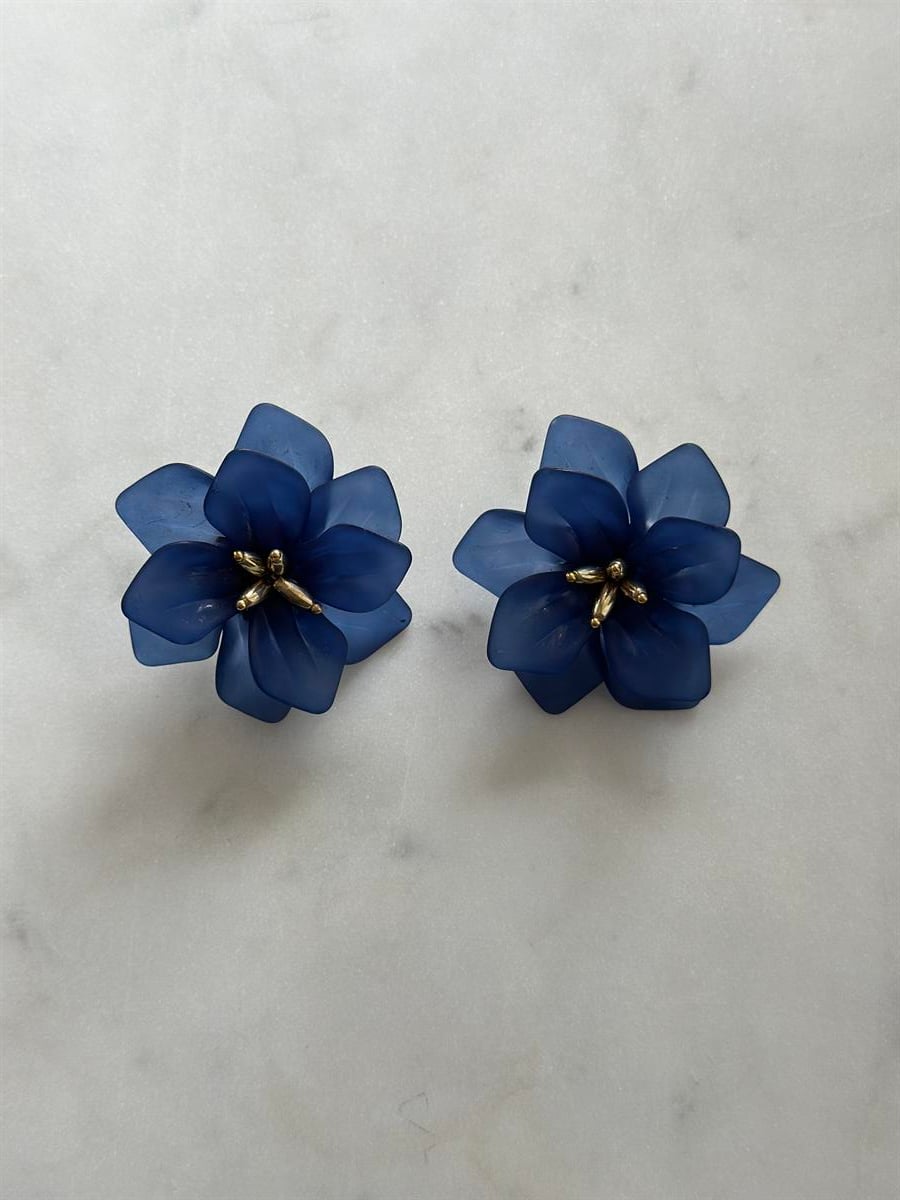 Çiçek Tasarım Lacivert Küpe 6cm