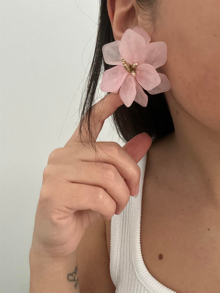 Çiçek Tasarım Pembe Küpe 6cm