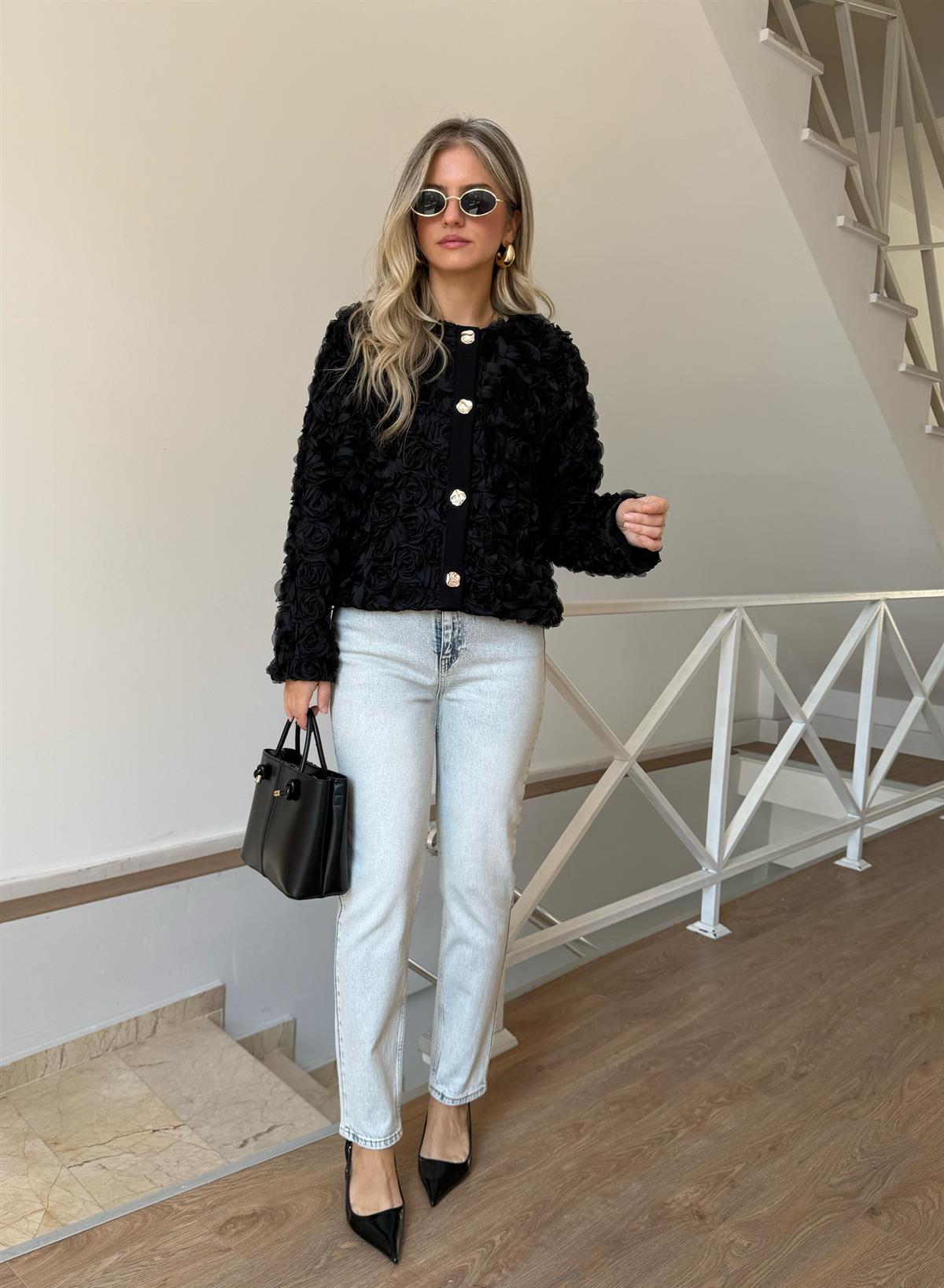 Çiçek Tül Detaylı Ceket 