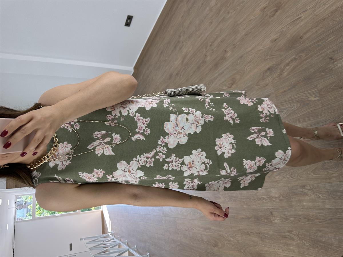 Çiçekli Keten Elbise