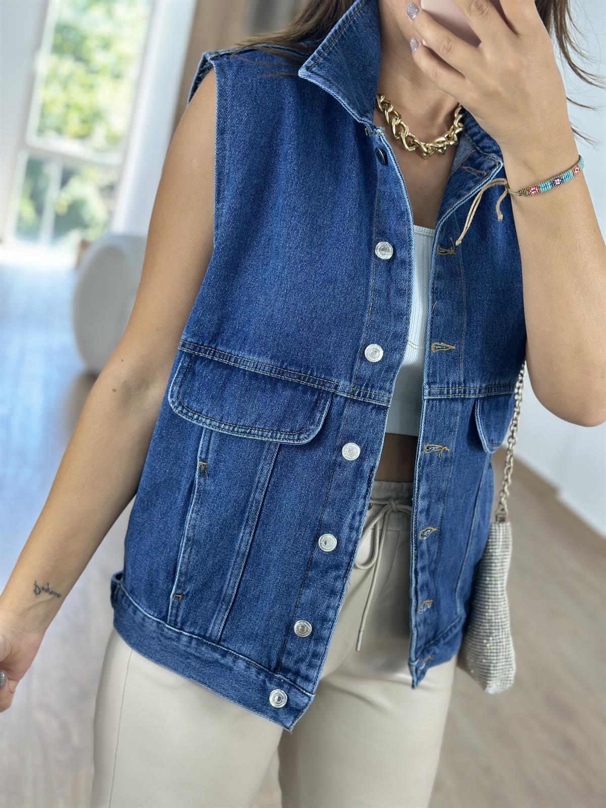 Çift Cepli Jean Yelek