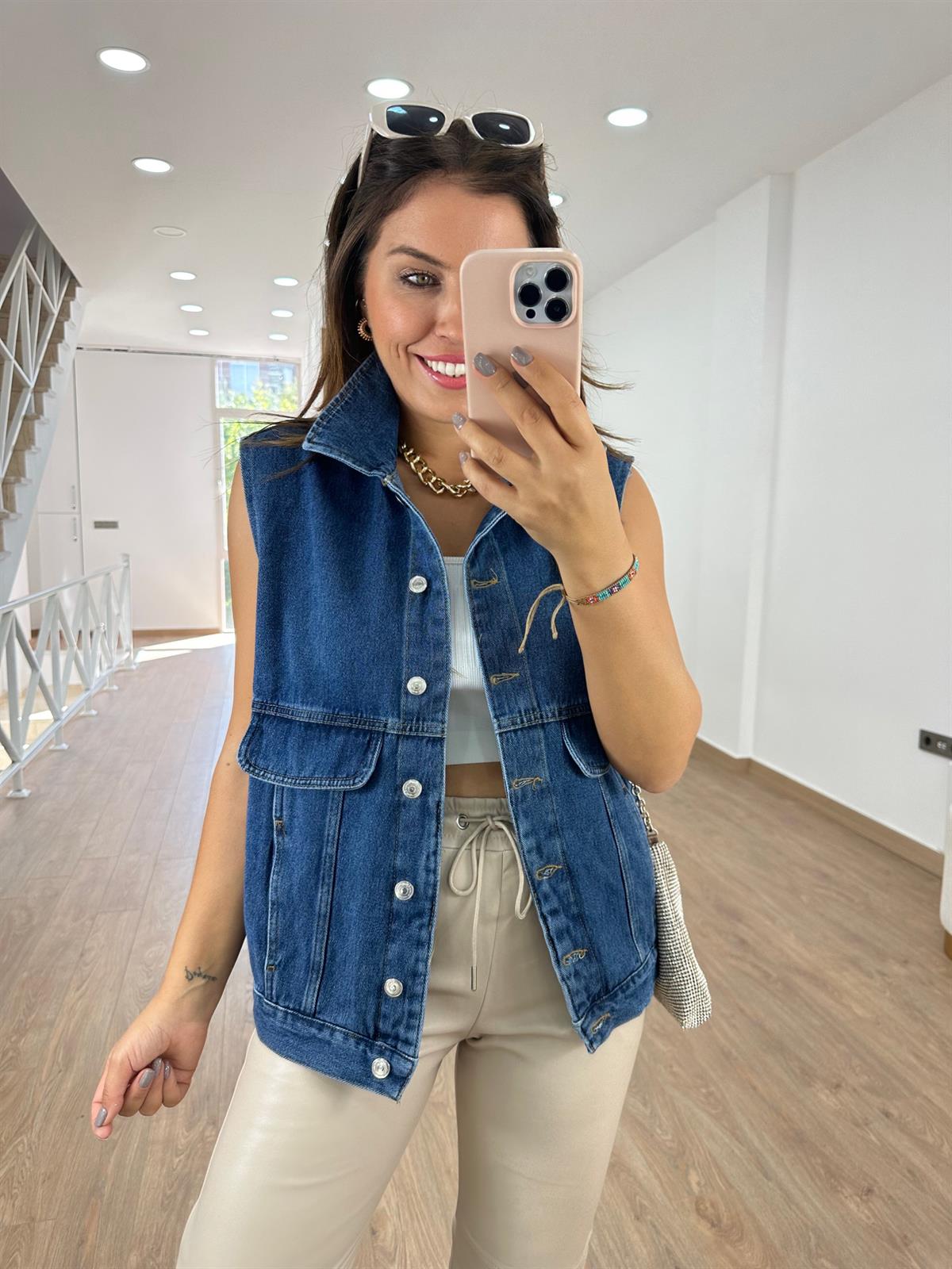 Çift Cepli Jean Yelek