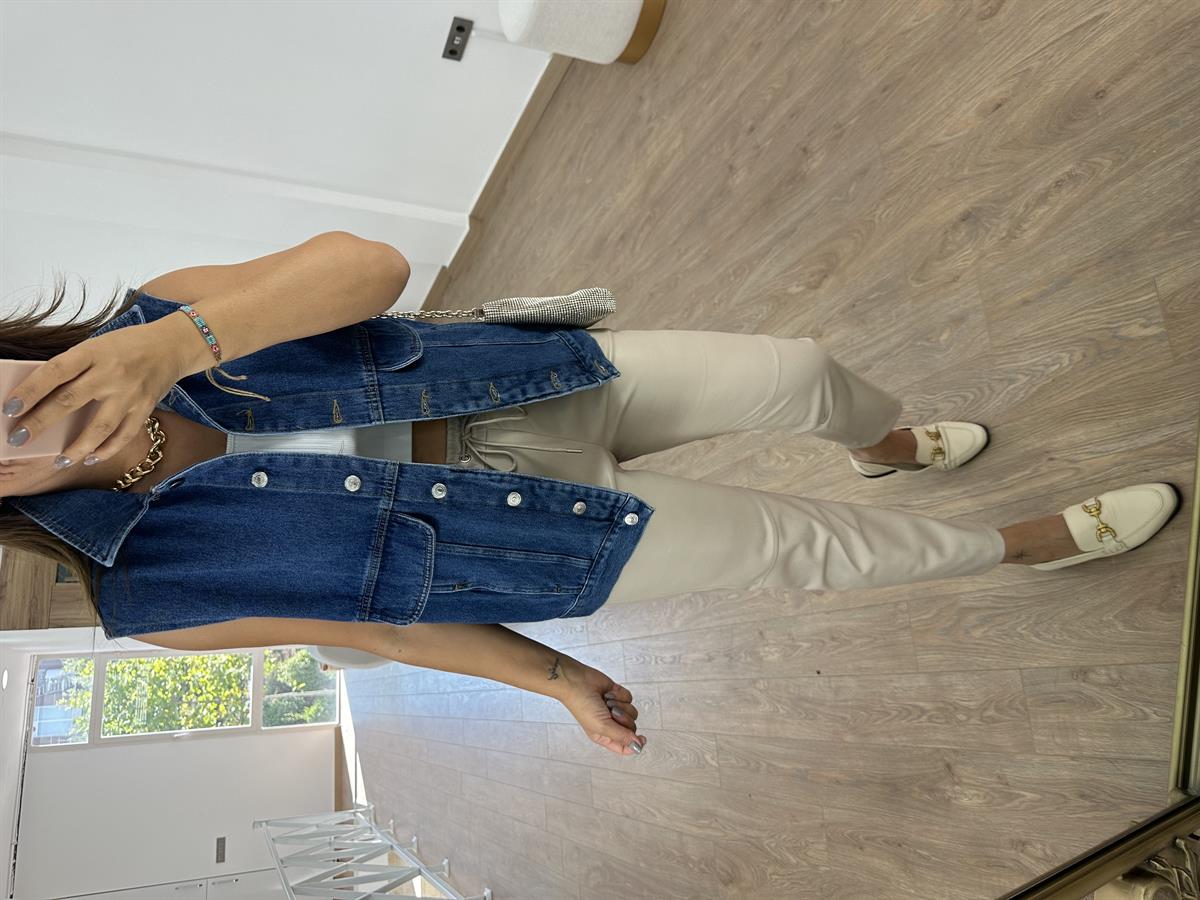 Çift Cepli Jean Yelek