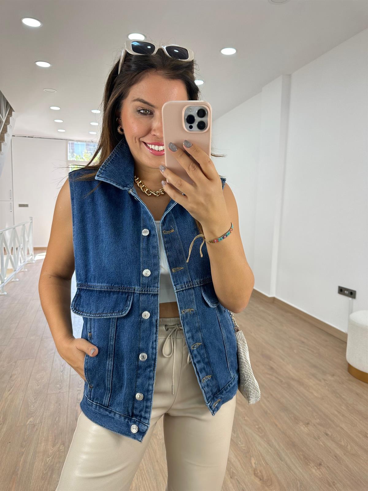 Çift Cepli Jean Yelek