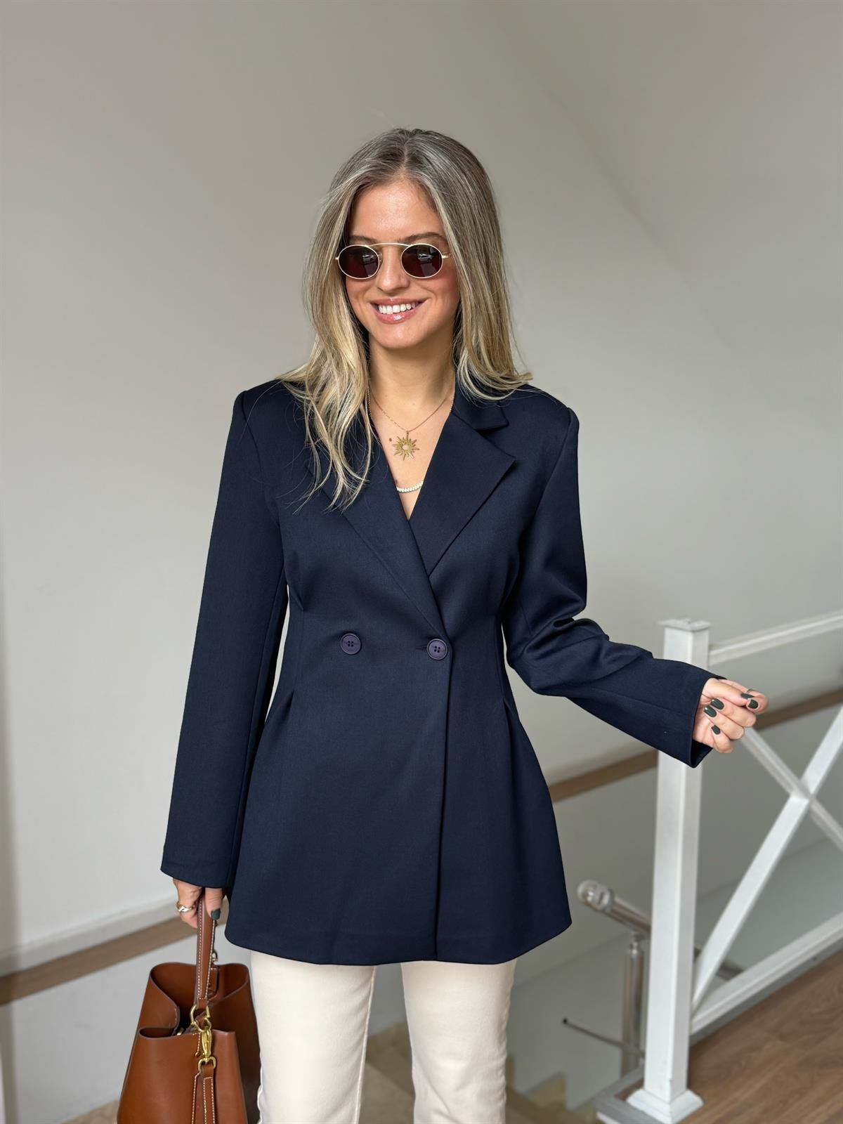 Çift Düğmeli Blazer Ceket - Lacivert