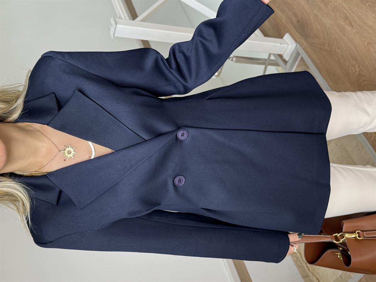 Çift Düğmeli Blazer Ceket - Lacivert