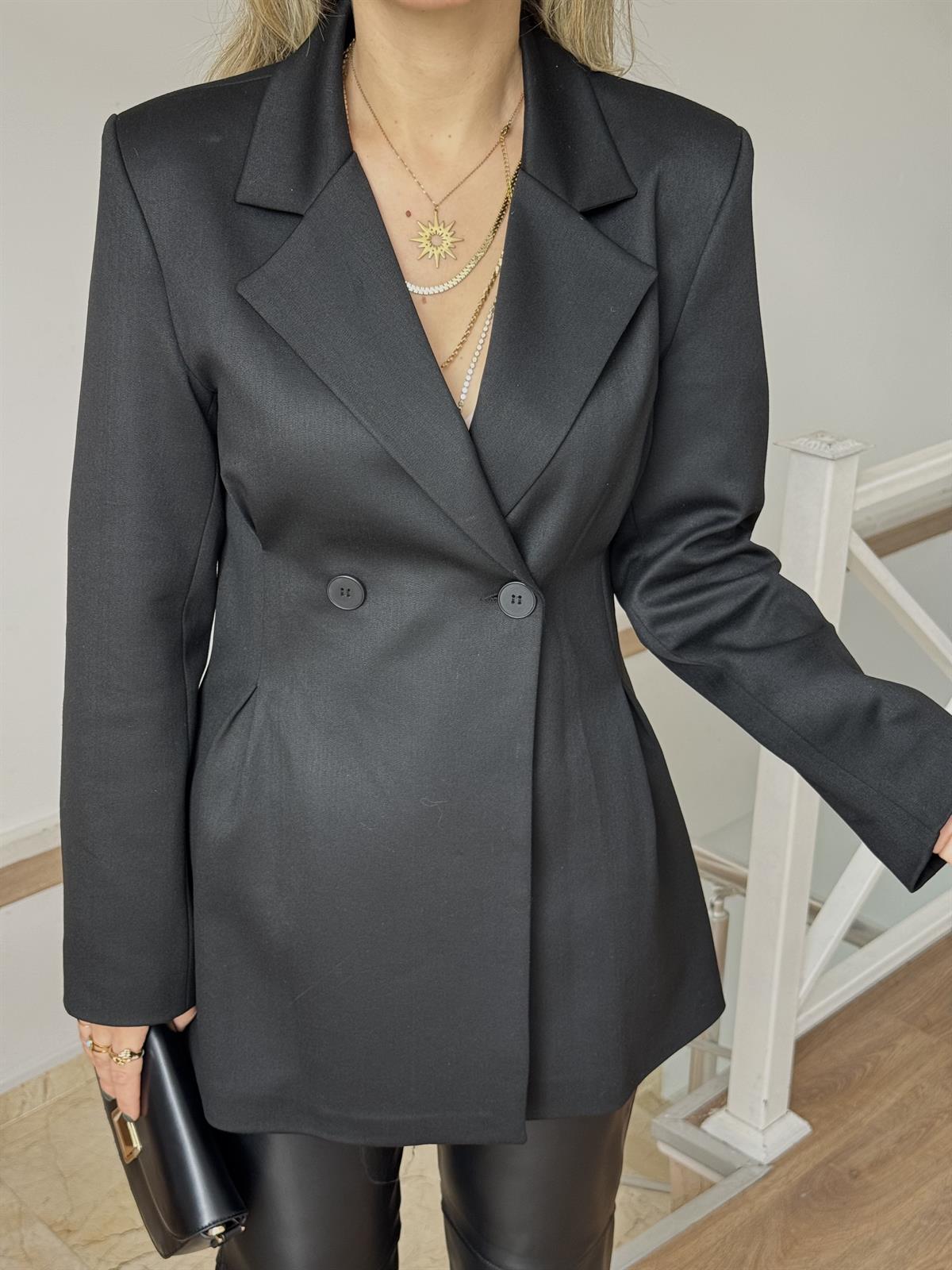 Çift Düğmeli Blazer Ceket - Siyah