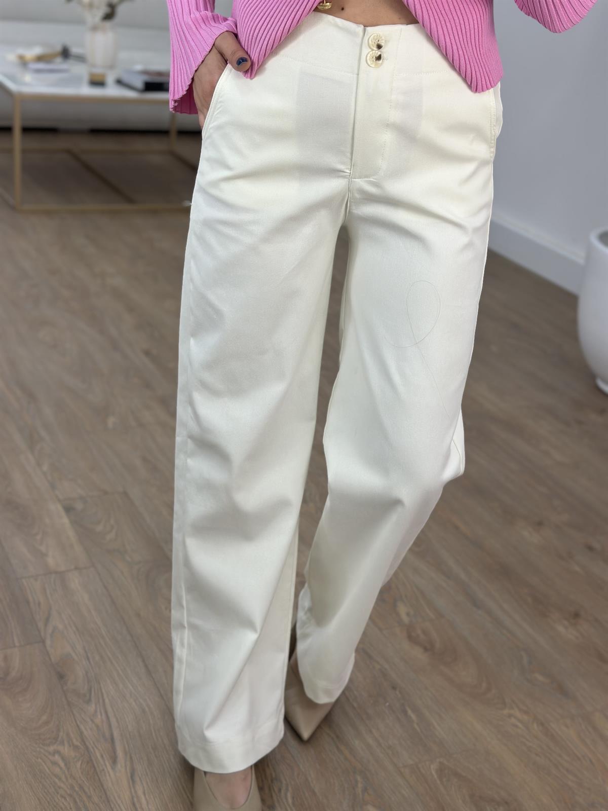 Çift Düğmeli Likralı Pantolon - Ekru