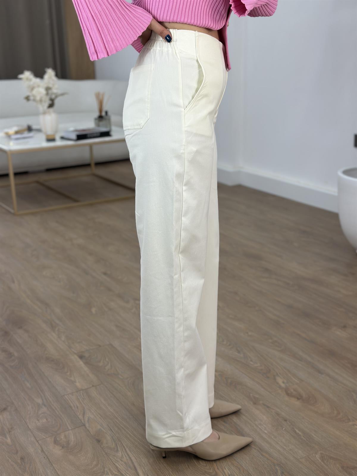 Çift Düğmeli Likralı Pantolon - Ekru