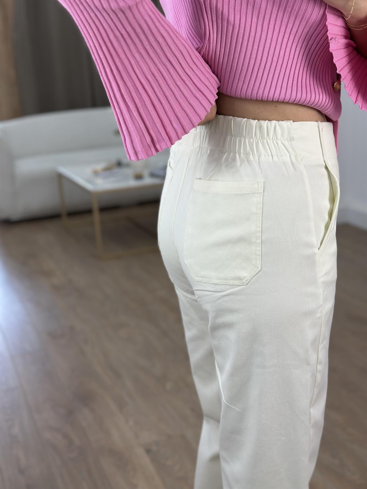 Çift Düğmeli Likralı Pantolon - Ekru