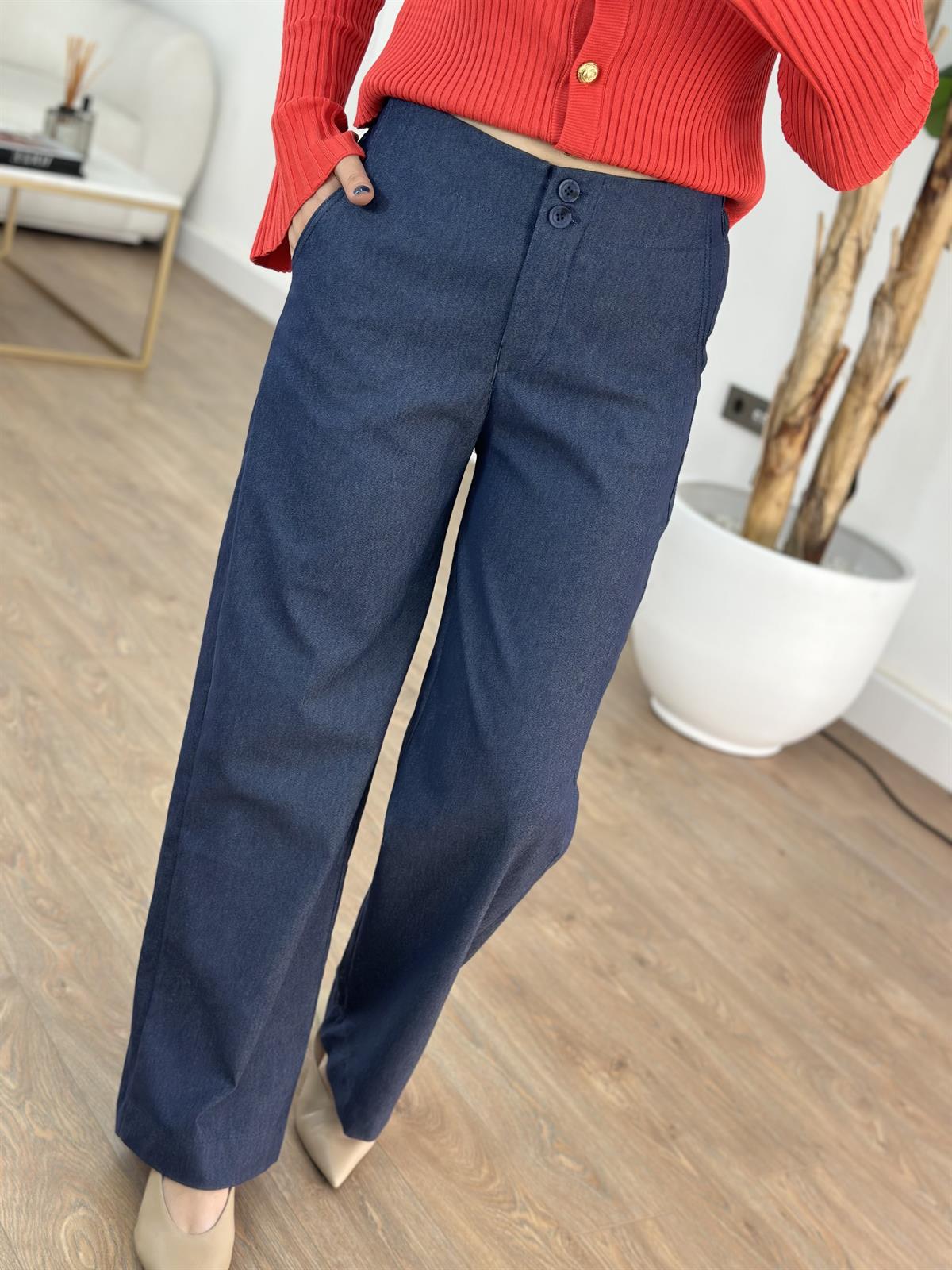 Çift Düğmeli Likralı Pantolon - Lacivert 