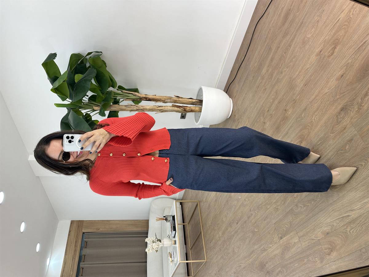 Çift Düğmeli Likralı Pantolon - Lacivert 