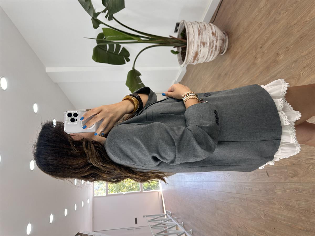 Çift Düğmeli Oversize Blazzer Ceket - Gri