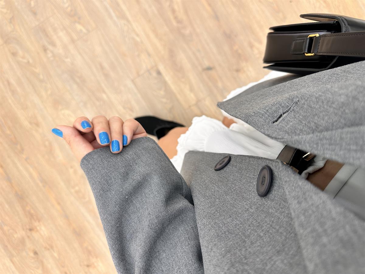 Çift Düğmeli Oversize Blazzer Ceket - Gri