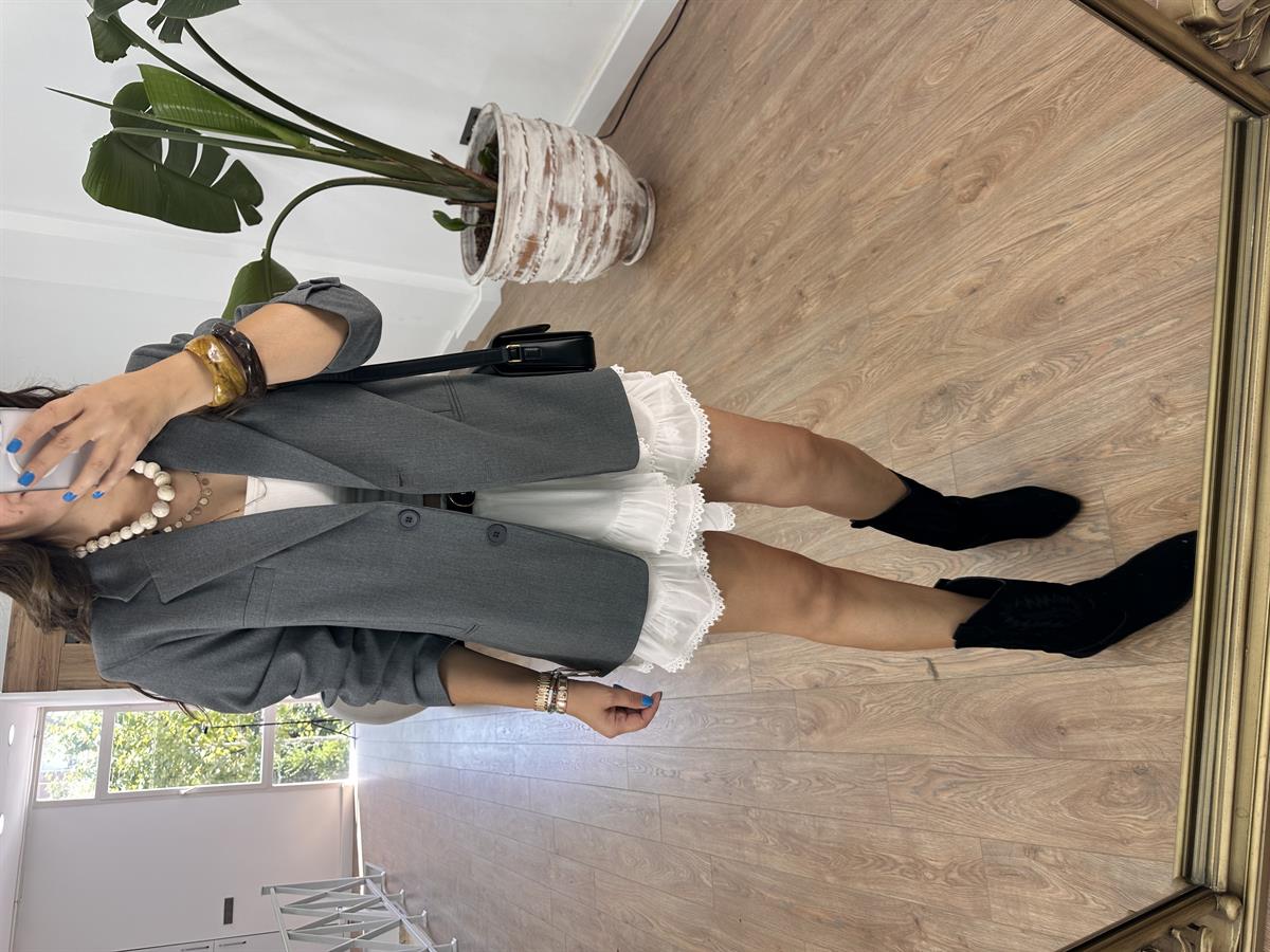 Çift Düğmeli Oversize Blazzer Ceket - Gri