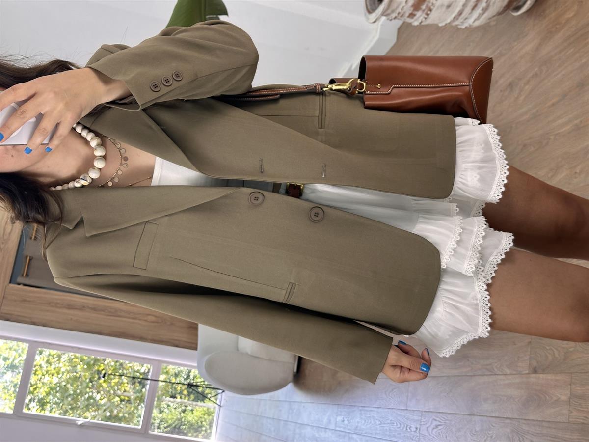 Çift Düğmeli Oversize Blazzer Ceket - Haki