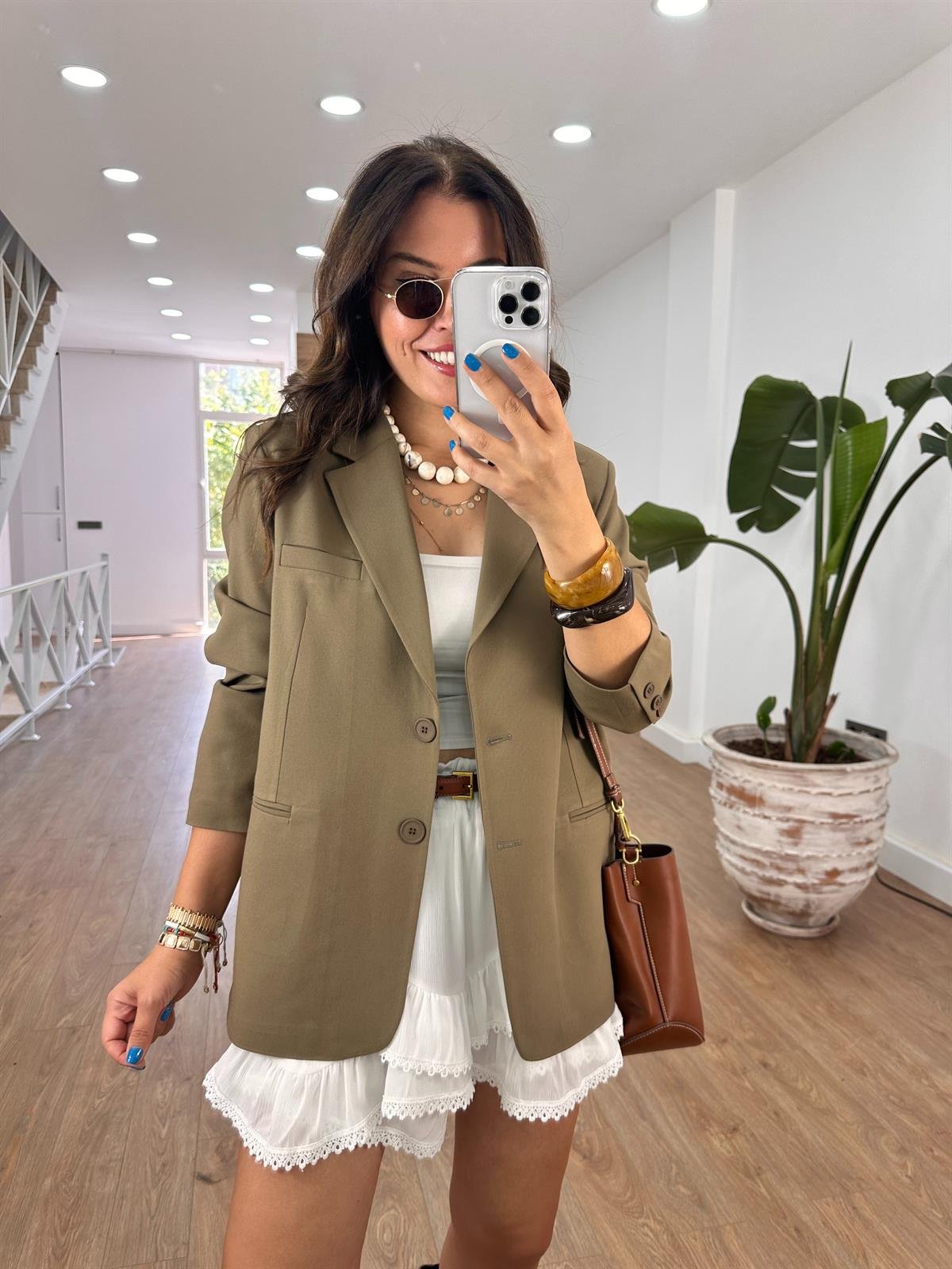 Çift Düğmeli Oversize Blazzer Ceket - Haki