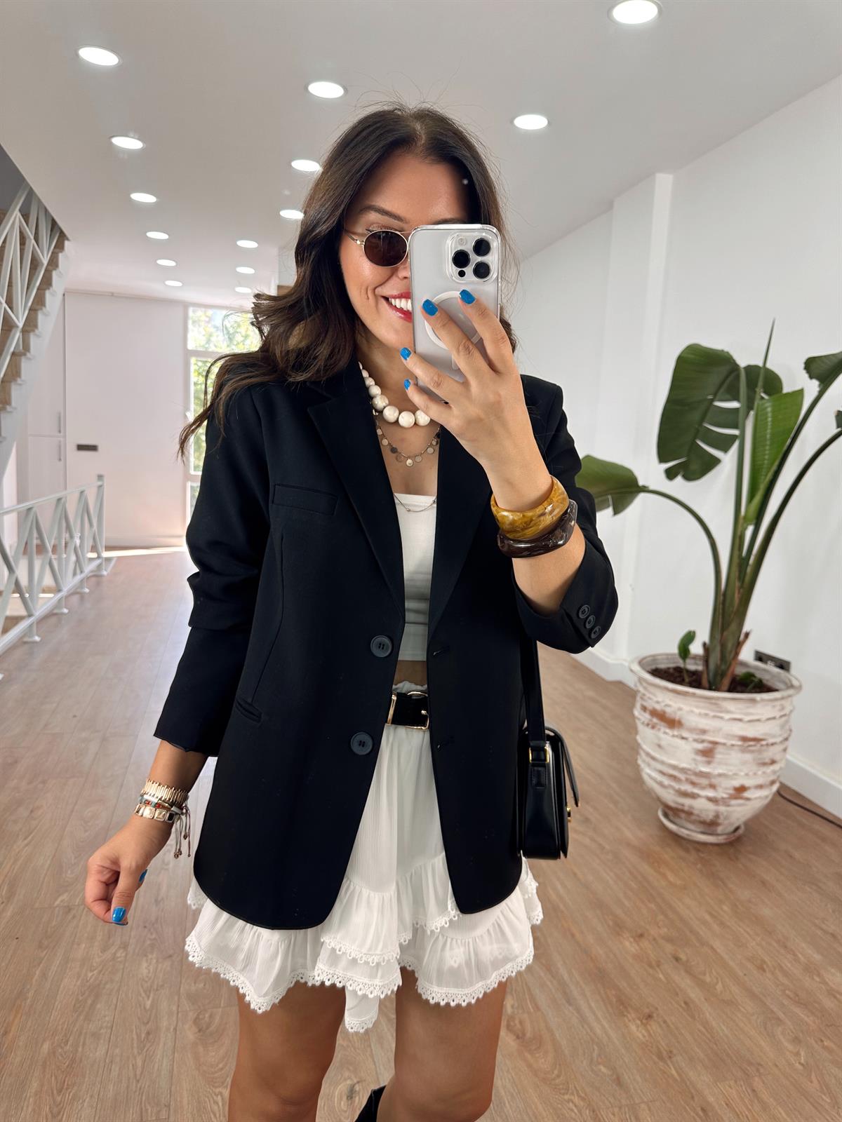 Çift Düğmeli Oversize Blazzer Ceket - Siyah