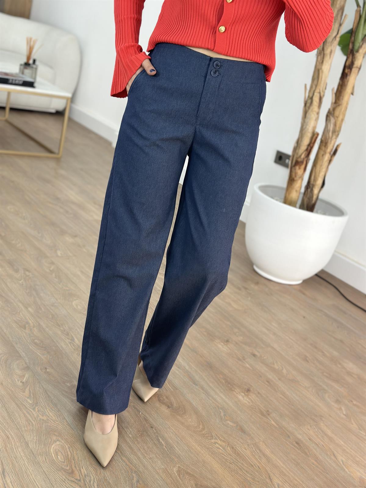 Çift Düğmeli Likralı Pantolon - Lacivert 