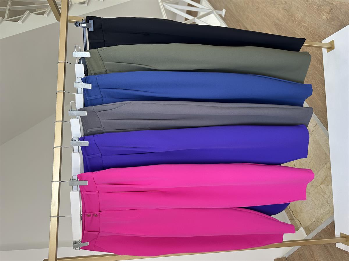 Çift Düğmeli Şalvar Kesim Pantolon-Fuşya