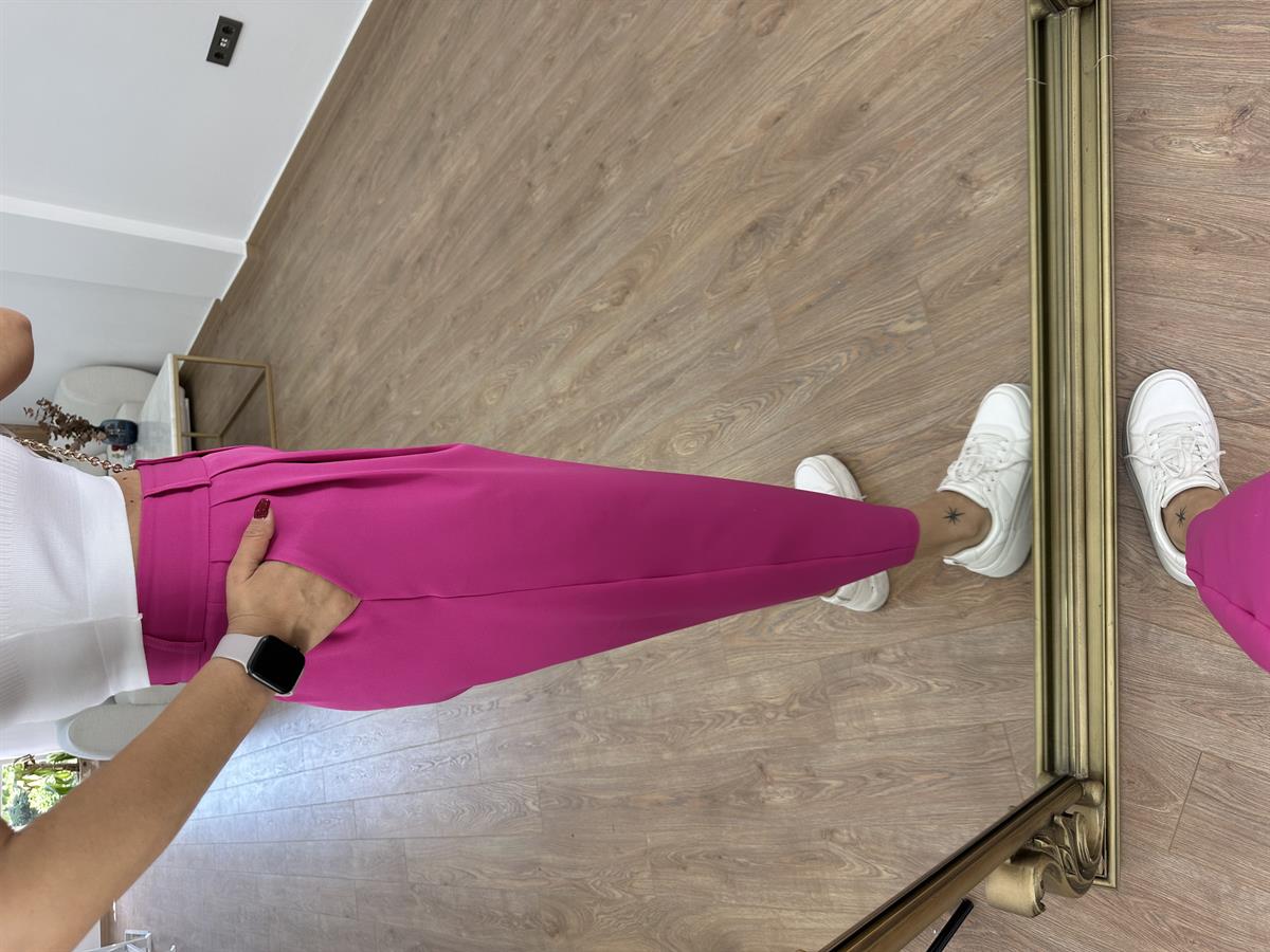 Çift Düğmeli Şalvar Kesim Pantolon-Fuşya