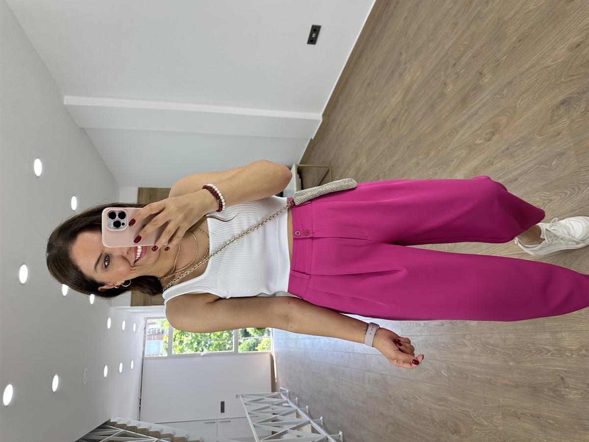 Çift Düğmeli Şalvar Kesim Pantolon-Fuşya