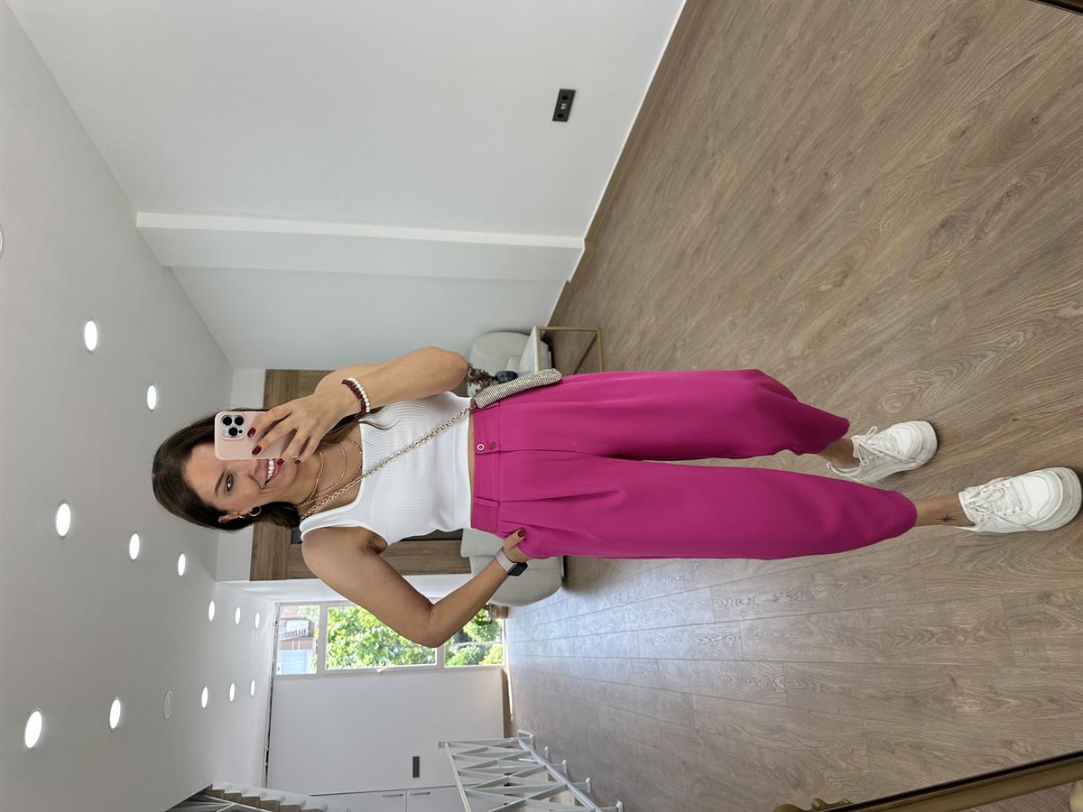 Çift Düğmeli Şalvar Kesim Pantolon-Fuşya