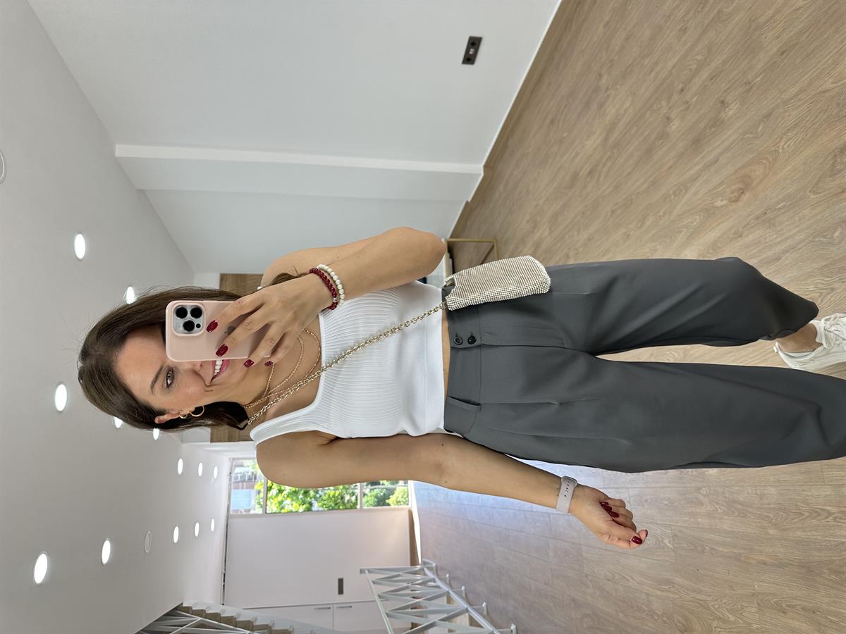 Çift Düğmeli Şalvar Kesim Pantolon-Gri