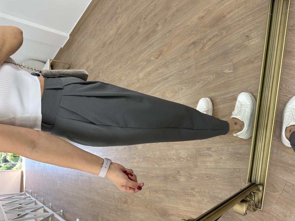 Çift Düğmeli Şalvar Kesim Pantolon-Gri