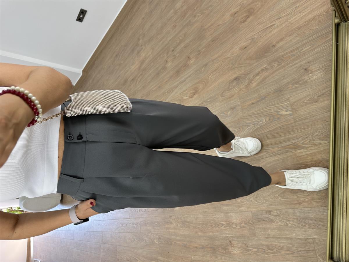 Çift Düğmeli Şalvar Kesim Pantolon-Gri