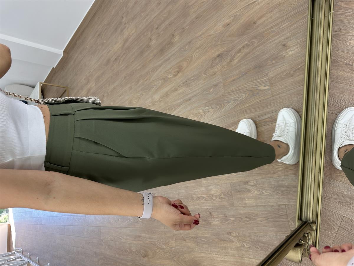 Çift Düğmeli Şalvar Kesim Pantolon-Haki